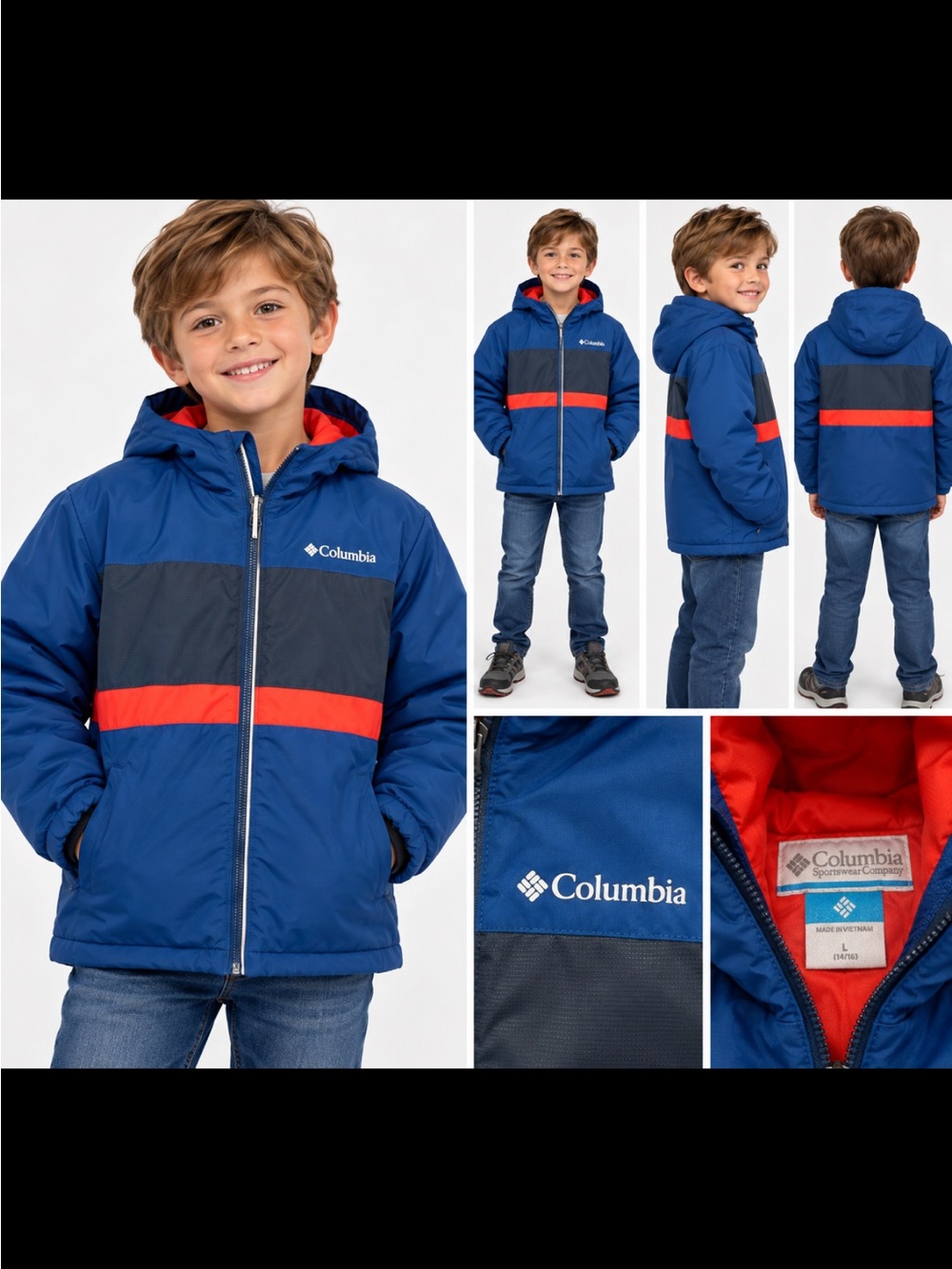 Columbia Blue Puffer Jacket with Red Accent